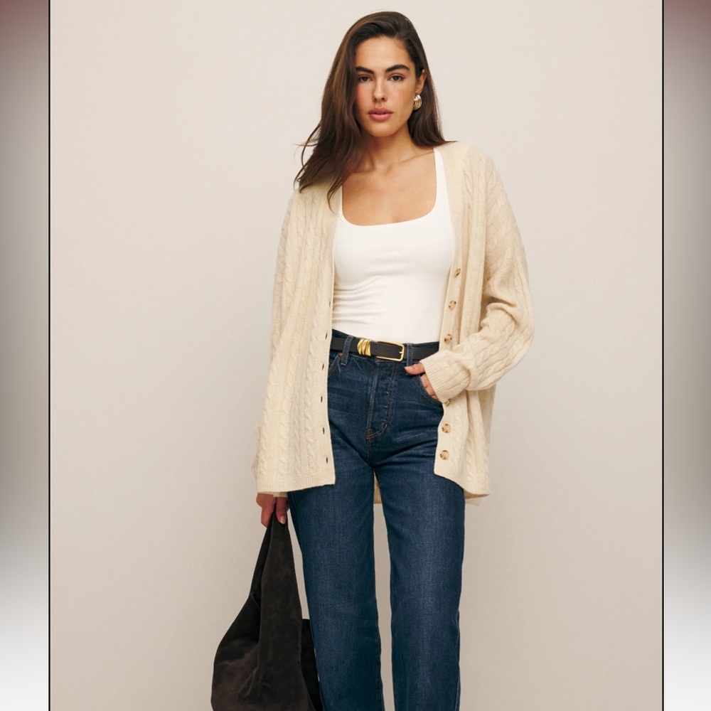 Reformation Giusta oversized cashmere cardigan in beige
